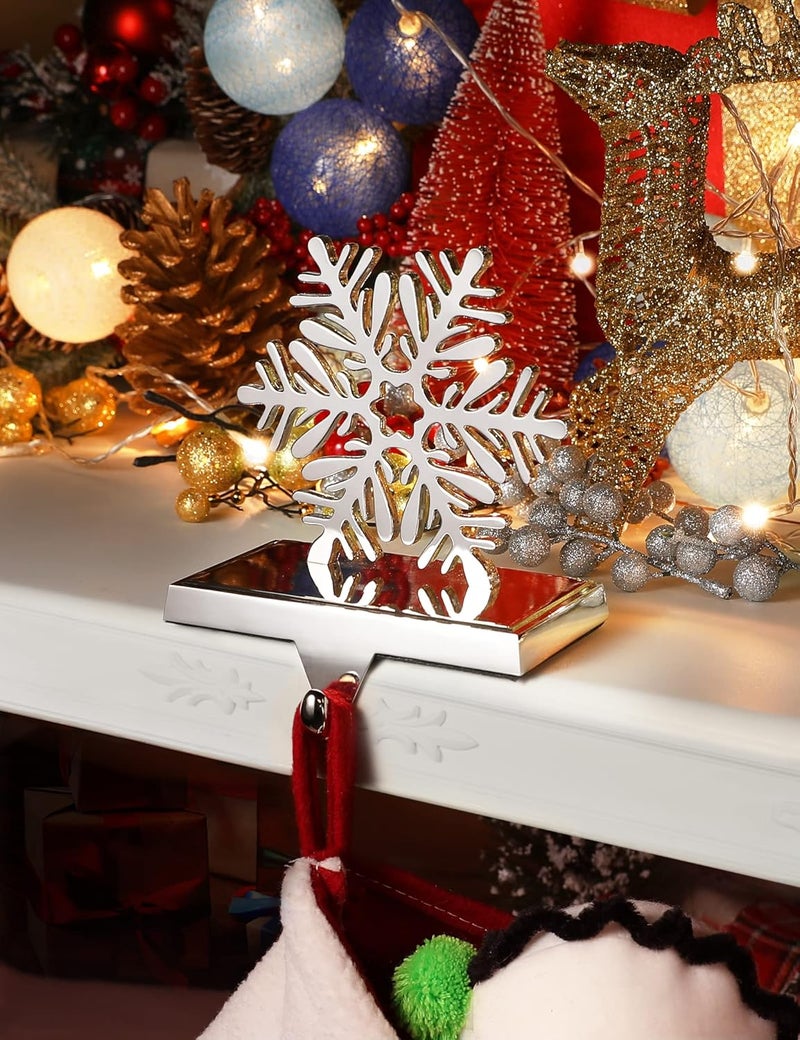 Jetika Christmas Stocking Holders for Mantle Set of 2, Snowflake Stocking Hanger for Mantel Weighted Heavy Metal Stocking Hook Stand for Fireplace Christmas Decorations Indoor Holiday Decor, 2-Pack - Image 5